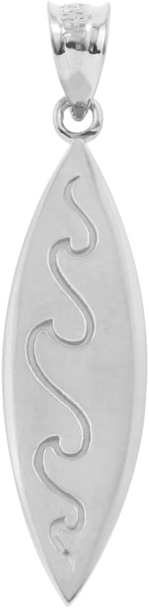 Fine 10k White Gold Ocean Waves Surfboard Pendant