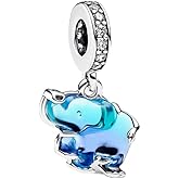 Lkwrideiny Blue Murano Glass Elephant Dangle Charm 925 Sterling Silver Pendant,Jewelry Beads Gifts for Women Bracelet&Necklace
