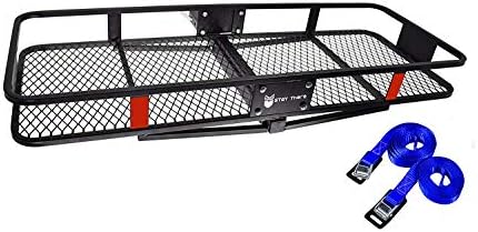 Stay There Hitch Mount Cargo Basket Steel Cargo Carrier for Vehicles with 2'' Hitch Receiver 60'' L x 22'' W x 6'' H and 500 Lbs Hauling Weight Capacity with 2 Packing Straps (60'' by 22''x6'')