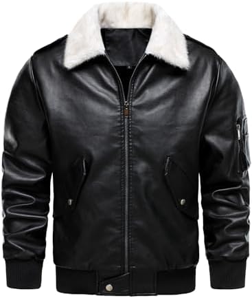 SWJGLITTR Men's Detachable Fur Collar Jacket Male Steampunk Faux