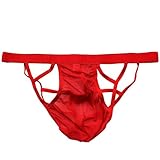 YiZYiF Men's See-Through Sheer Lace Cross Belt Jockstrap Bondage Underwear Red