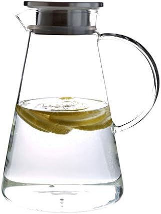 63 Ounces Glass Pitcher with Stainless Steel Lid, Iced Tea and Juice pitcher, Hot/Cold Water Beverage Glass Carafe
