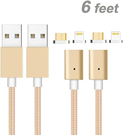 Animoeco 4th generation Magnetic Charger Cable Nylon Braid Charging &amp; Data Transfer 6 Feet for Smart Phone and Tablets android Micro-USB and iPhone Product (gold-2 pack)