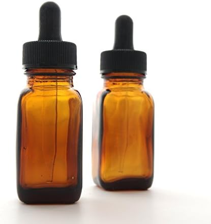 Amber French Square Bottle with Dropper, 30 ml, 1 ounce - Pack of 15