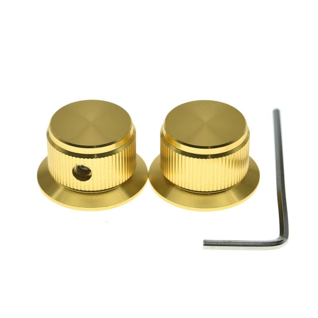 2-Pack Set Screw Style Aluminium Potentiometer Knobs 1/4" Universal Top Hat Knobs Bell Volume Tone Control Knobs for Guitar/Bass/AMPS/Preamps Gold