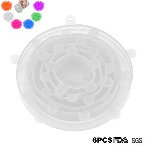 CUKCIC Silicone Stretch Lids 6-Pack of Various Sizes, Slicone Bowl Lids Food Saver Covers, Reusable Food Storage Wrap Lids