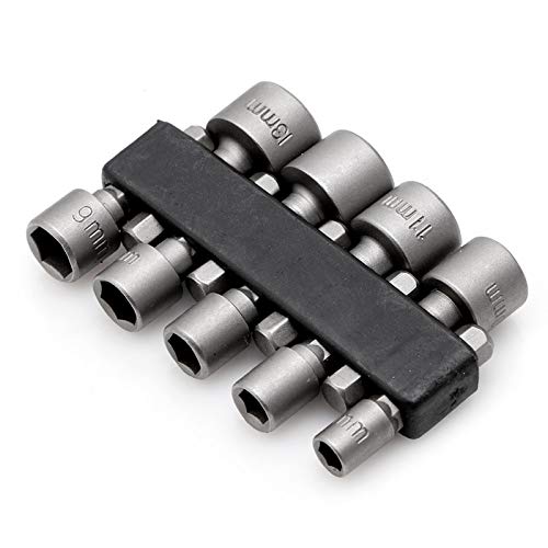 Wrench - 9pcs 5-13mm Power Nut Driver Drill Bit 1/4" Hex Shank Metric Socket Wrench Screw - Thumbnail 5