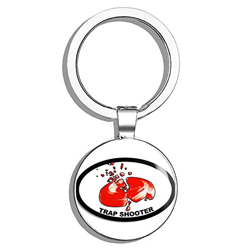 PRS Vinyl Oval Trap Shooter - Gun Rifle Shooting Range Clay Pigeon Double Sided Stainless Steel Keychain Key Ring Chain Holder Car/Key Finder