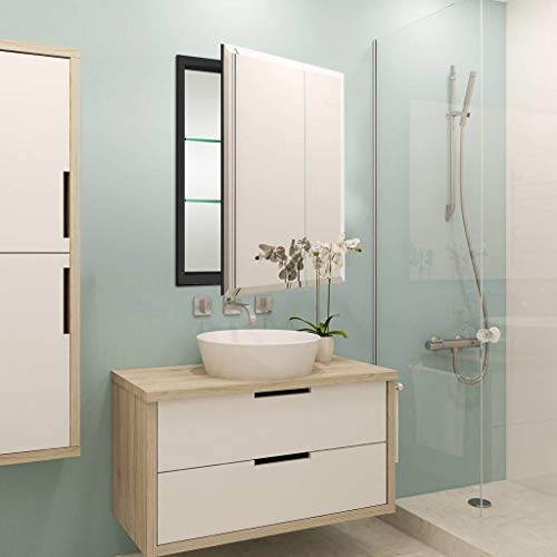 B&C 20"x26"Aluminum Medicine Cabinet with Mirror|Color Black|Bathroom Mirror Cabinet with Adjustable Glass Shelves|Storage Cabinet for Bathroom Recessed or Surface Mounting - Thumbnail 4