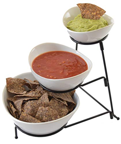 3 Tier Oval Chip And Dip Set Party Food Server Display Set Three Tiered Snack Server with metal rack