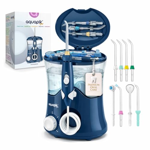 Aquapik PRO Munddusche 600 ml 10 Druckstufen 8 Aufsätze mit Precision Pulse.