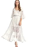 Milumia Women's Bohemian V Neck Lace Splicing Maxi Dress