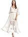 Milumia Women's Bohemian Drawstring Waist Lace Splicing White Long Maxi Dress