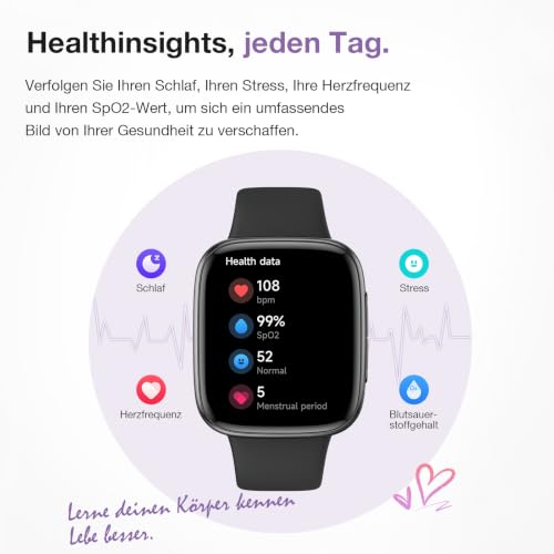Smartwatch Women Men, 1.85 Inch AMOLED Touch Screen, Fitness Tracker with Bluetooth Calls & AI, Heart Rate, SpO2, Sleep & Women's Cycle Tracking, 100+ Sports Modes, 3ATM Waterproof for iOS & Android
