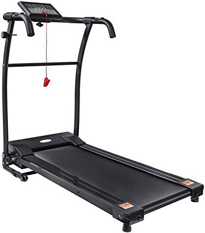 SPOTRILL Portable Folding Electric Motorized Fitness Easy Assembly Treadmill Running Machine with Heart Rate Tester, Black