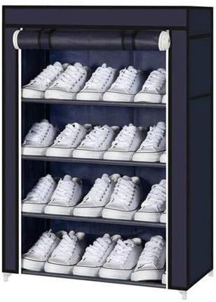 Aysis Multipurpose Portable Folding Shoes Rack 4 Tiers Multi-Purpose Shoe Storage Organizer Cabinet Tower with Iron and Nonwoven Fabric with Zippered Dustproof Cover (NavyBlue)(Shoes Rack for Home)