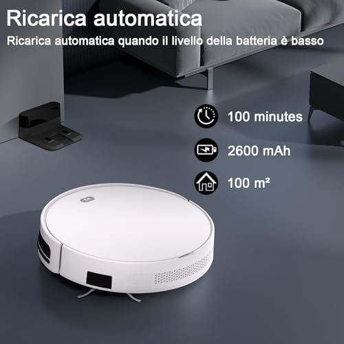 Yigars 2026 Robot Aspirapolvere Lavapavimenti 2in1 Spazza, Aspira, Robot Aspirapolvere con Fino a 5500Pa 7,8cm Ultra Sottile App/Alexa Ideale per Pulizia Domestica/Peli Animali-White