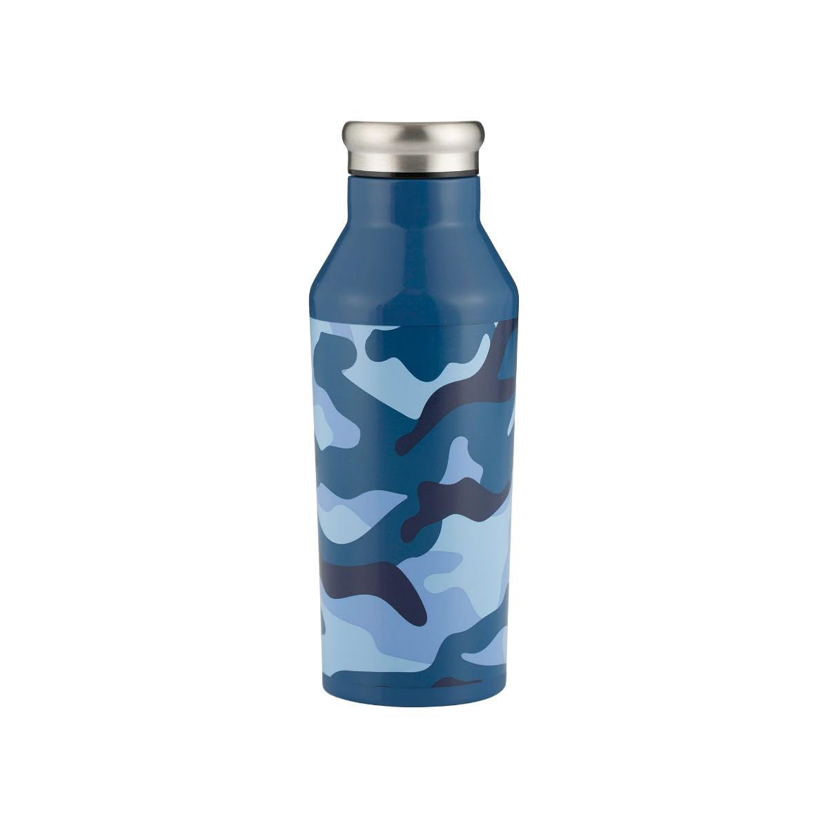 Typhoon PURE Kids Steel Water Bottle | Camouflage Design | Leak-Proof & Condensation-Free | Reusable Bottle with Wide Neck | Blue, 600ml