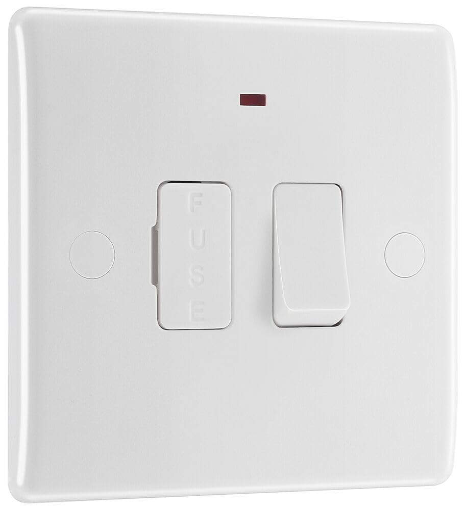 BG Electrical Switched Fused Connection Unit with LED Power Indicator, Fused Spur Switch, Round Edge, Nexus 800 Series, White Moulded, 13A, 852
