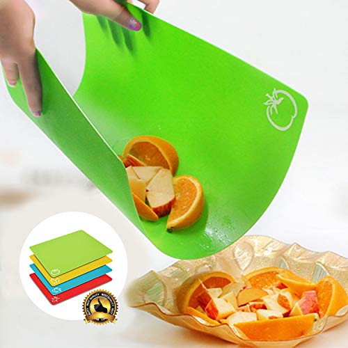 Durable Flexible Cutting Board, XL Cutting Board Mats Set with Food Icons for Kitchen, RV, Bar, BPA Free & FDA Approved (Set of 4)
