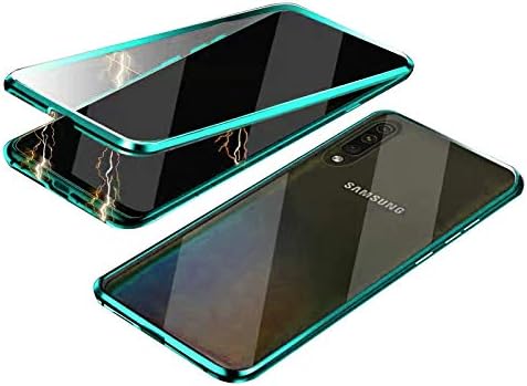 Orgstyle for Samsung Galaxy A80 Case, Magnetic Adsorption Shockproof Cover Slim Front Back Tempered Glass + Aluminum Metal Bumper Built in Strong Magnets, Full Body Protection Clear Case, Green