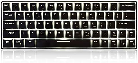 DoubleW Mechanical Gaming Keyboard with White Backlit, Blue Switch 64-Key Compact Design, Illuminated Characters 100% Anti-Ghosting Wired USB Type-C Ergonomic Portable for PC and Laptop, Black