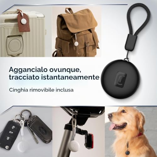 localizzatore di oggetti Tracy Tag Dual compatibile con le app Apple Dov'è e Google Find Hub per iOS e Android con batteria CR2032 e certificazione IP68, nero