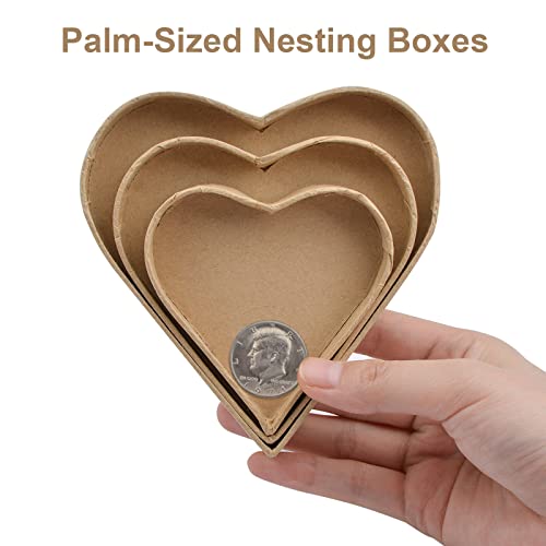 WANDIC Mini Paper Mache Boxes, 3Pcs Small, Palmsized HeartShaped