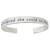 ALoveSoul She Believed She Could So She Did Inspirational Cuff Bangle Bracelets, 6.7''