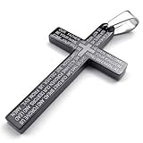 KONOV Stainless Steel Mens Lords Prayer Cross Pendant Necklace, Black, 24 inch Chain