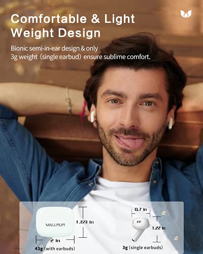 WALLMUM True Wireless Earbuds Bluetooth 5.0 with Mic for iPhone Android Bluetooth Heaphones in Ear Hi-Fi Stereo Earphones Touch Control Waterproof Headset for Sport Work Fitness White