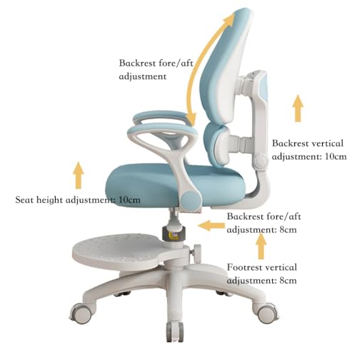 MOZOGOT Kids Desk Chair with Armrests Footrest, Ergonomic Student Swivel Rolling Task Chair, Adjustable Height Study Chair with Arms & Wheels for Boys Girls, Home Bedroom School (Blue)