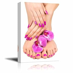 Pink Manicure and Pedicure with a Orchid Flower