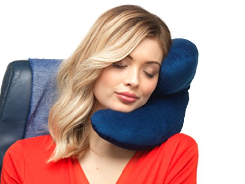 J Pillow Travel Pillow, Head, Chin and Neck Support, British Invention of the Year, Travel and Neck Pillow for Airplanes, Cars and Trains, Machine Washable, (Dark Blue)