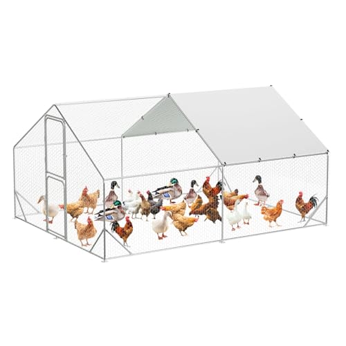 Walk-in Chicken Coop with Run, 13x10x6.6 FT Large Metal Poultry Cage with Double Doors & Anti-UV Waterproof Cover, Steel Frame Chicken Duck Pen for Outdoor Farm Backyard, Heavy Duty at Amazon