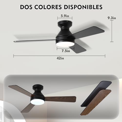 HONGHCL Ventilador de Techo con Luz 42in - Abanico de Techo Silencios con Luces Regulable, Velocidad Ajustable, Remoto (Negro)