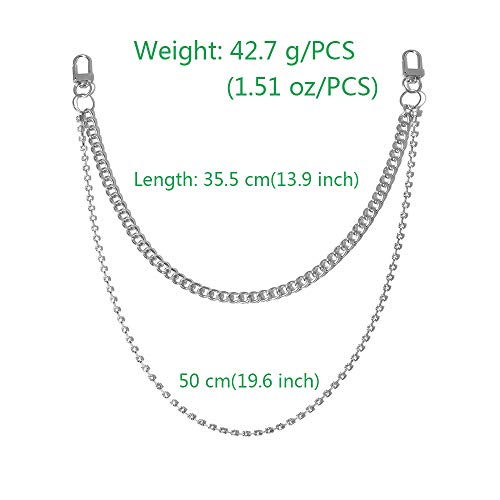 Juland Alloy Wallet Chain Hip Hop Key Chain Biker Trucker Keychain Waist Jeans Chain Motorcyle Punk Pants Trousers Gothic Rock Pocket Rhinestone Double Chain with 2 Lobster Clasp - Silver