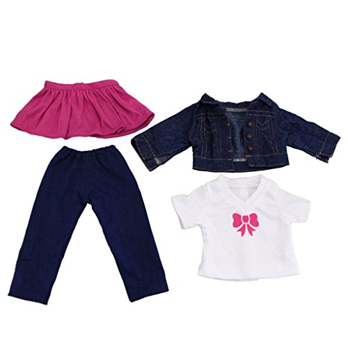 MonkeyJack 4 pieces Jeans Jacket Clothes For 18'' American Girl Doll Our Generation My Life Doll Shirt Tops W/ Outfits Dress Trousers Doll Accessories