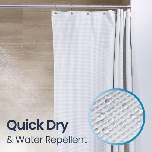LiBa Waffle Weave Fabric White Shower Curtain, 72” W x 84” H Water
