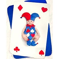 UniBaby Newborn Baby 0-6 Month Photography Photo Prop Costume Adorable Poker Joker Outfit for Boy Girl Cute Party Cosplay Pajamas Hat Diaper Cover Shower Theme Gift One Whole Set w Blanket