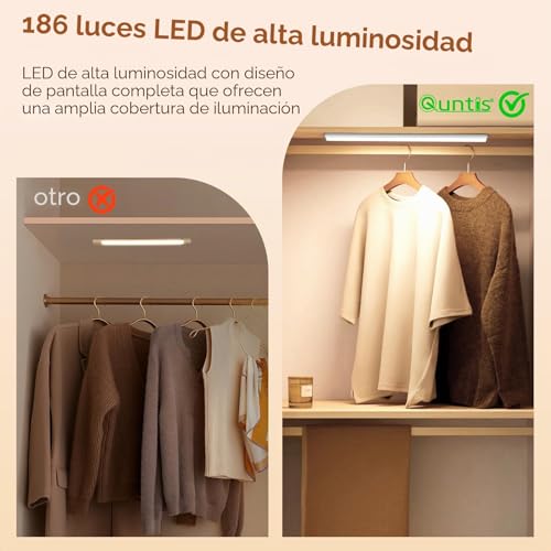 Quntis 40 cm LED Light Magnetic Cabinet with Motion Sensor, 186 LED 3 Colour 2500 mAh LED Lights Full Screen Kitchen, Under Cabinet Light for Cabinet, Hallway Basement, 2 Pieces