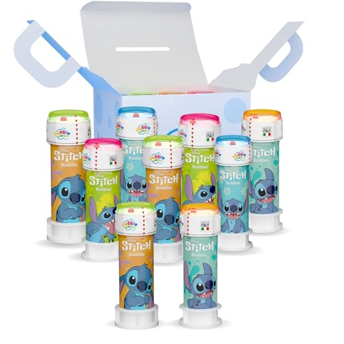Bubble World Stitch Soap Bubbles for Children Ideal as a Gadget Birthday Children White Tubes with Integrated Red Blower Pack of 12 60 ml Made in Italy