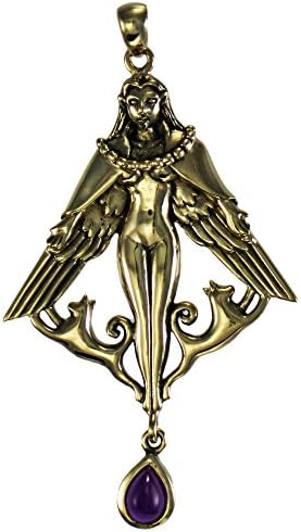 Bronze Norse Goddess Freya Pendant with Natural Amethyst