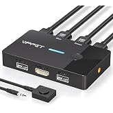 HDMI KVM Switch 1 Monitors 2 Computers 4K@60Hz USB KVM Switches 2 Ports for 2 PC Sharing Single Monitor and Keyboard Mouse with Wired Extend Controller Plug and Play