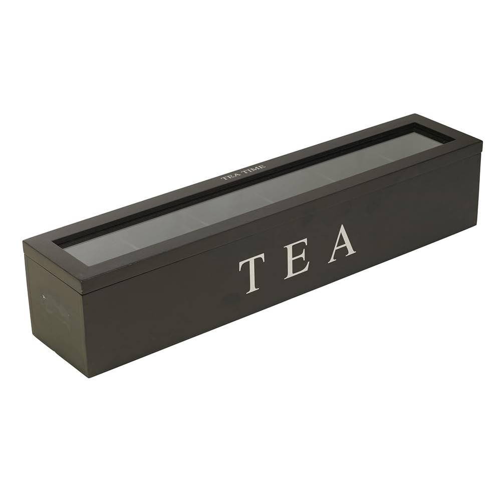Small Wooden Tea Bag Storage Box 6 Compartment Wood Tea Bag Countertop Divided Storage Container for Beverage Individual Packets (Black)
