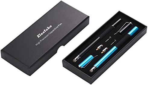 Elextako (2 Pcs) 2 in 1 Precision capacitive pen Disc Stylus with 2 more Hook Cap,2 Replaceable Disc Tips Nib, 2 More Fiber Tips For All Touch Screen Devices (Black and Teal Green)