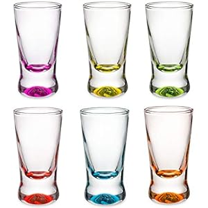 PLATINUX – Juego de 6 vasos de chupito, 2,5 cl, vasos de chupito, vasos de vodka de cristal, 6 posavasos