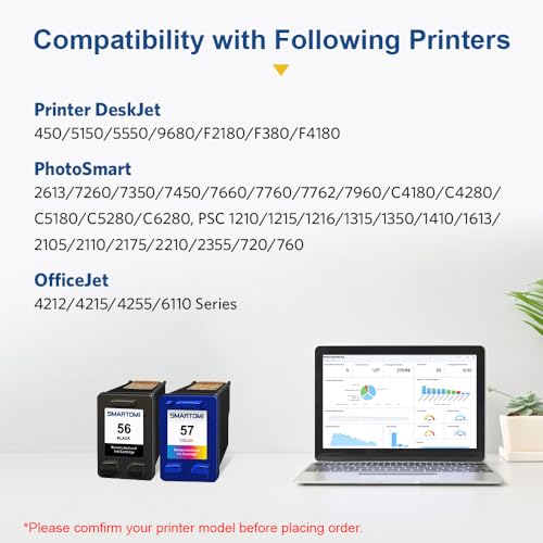 SMARTOMI 56 57 Remanufactured Ink Cartridges for 56XL 57XL for DeskJet 450ci 5150 5550 9680gp, OfficeJet 4212 4215, Photosmart 7350 7660 7760, PSC 1210 1215 1315