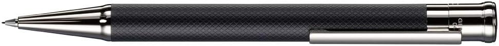 OTTO Hutt Design 04 002 61843 Pencil, Barrel Sleeve Guilloché Pattern Checked Design Platinum Plated Fittings, Black/Silver
