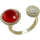 Dtja Round Red and Crystal Stone Statement Ring for Women Gold Plated Adjustable Expandable Retro CZ Open Wrap Finger Rings Comfort Fit Vintage Boho Wedding Christmas Anniversary Jewelry Gift